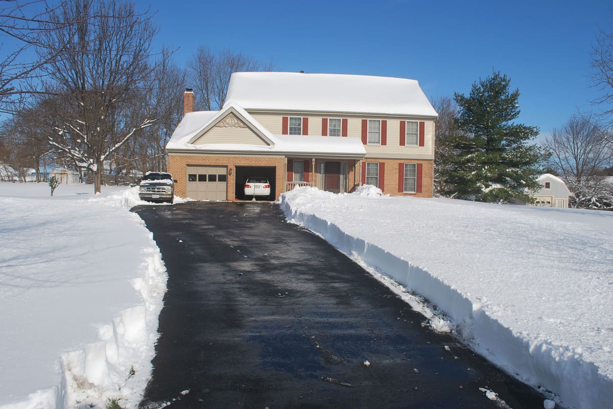 Cleared, shoveled walkway in winter in Worcester, MA